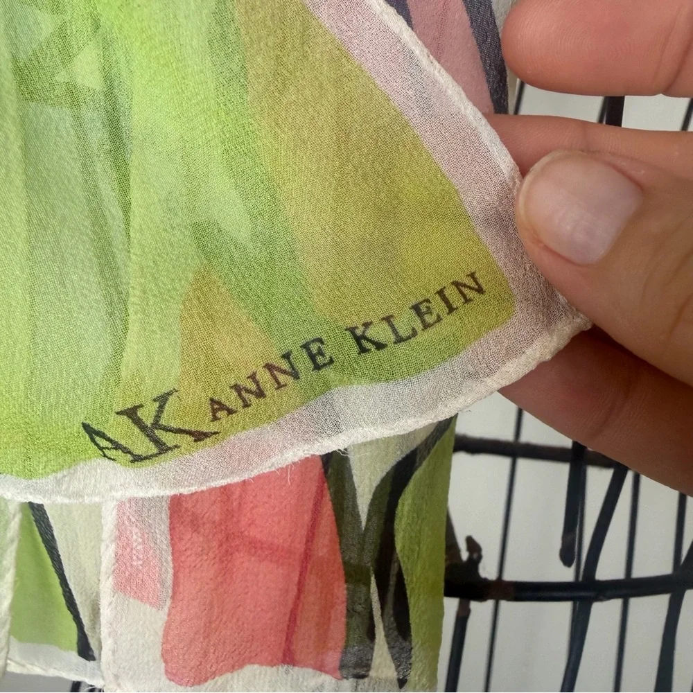 ANNE KLEIN Silk Floral Colorful Spring Scarf